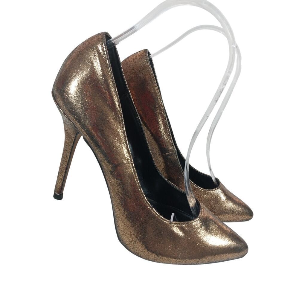 ROCK & REPUBLIC! BLACKISH BRONZE GOLD BEGAN LEATHER STILETTO PUMPS, HEELS! 6M